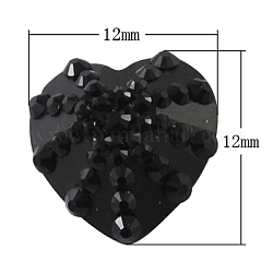 Resin Rhinestone Cabochons, Heart, Black, 12x12x4mm