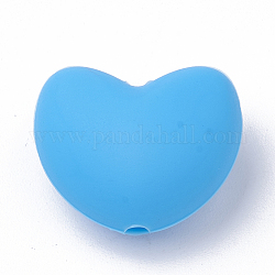 Perle focali in silicone ecologico per uso alimentare, masticare perline per i denti, fare collane fai-da-te fai-da-te, cuore, cielo blu profondo, 16x19x10mm, Foro: 2.5 mm