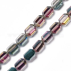 Chapelets de perles en verre électroplaqué, demi arc-en-ciel plaqué, rectangle, colorées, 9.5x6~6.5x3.5mm, Trou: 1mm, Environ 68 pcs/chapelet, 25.59'' (65 cm)