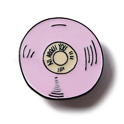 Broche d'émail de disque d'enregistrement, badge en alliage créatif pour les vêtements de sac à dos, gunmetal, perle rose, 29~29.5x1.5mm