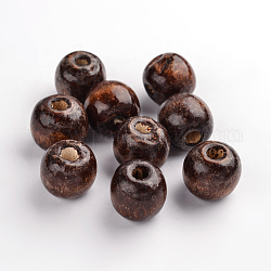 Des perles en bois naturel, ronde, teinte, brun coco, 14x16mm, Trou: 4mm