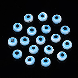 Natürliche weiße Muschel Perlmutt Muschel Perlen, mit synthetischen Türkis, bösen Blick, Deep-Sky-blau, 4x2 mm, Bohrung: 0.7 mm