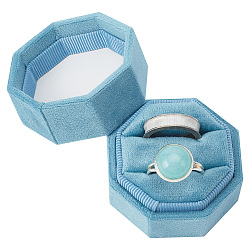Scatole per anelli in velluto ottagonale, astuccio per gioielli per riporre gli anelli, contiene fino a 3 anelli, cielo blu, 4.8x4.8x4.5cm