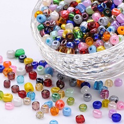 Tinti 6/0 sciolti perline di vetro rotondo, per la produzione di gioielli e perline, colore misto, 3.5~4x2.5~3mm, Foro: 0.6 mm, circa 4500pcs/libbra