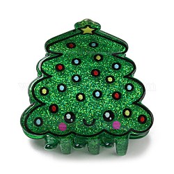 Pinzas para el cabello con garra acrílica con purpurina y tema navideño, con fornituras de hierro, accesorio para el cabello para niñas, árbol de Navidad, 44x46x42mm