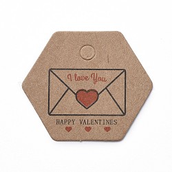 Etiquetas de regalo de papel, etiquetas de suspensión, para manualidades, para la boda, día de San Valentín, hexágono con palabra, burlywood, 30x35x0.4mm, agujero: 4 mm
