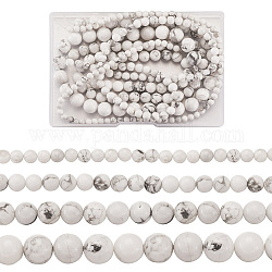 4 Strands 4 Style Natural Howlite Beads Strands, Round, 4~10mm, Hole: 0.8~1mm, about 39~86pcs/strand, 15~16 inch, 1 strand/style