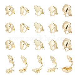 Risultati dell'orecchino a clip della lega di stili unicraftale 20pcs 5, con anelli orizzontali, cuore e piatto tondo e ovale e rombo e quadrato, oro, 12.5~17x6~11x9~16mm, Foro: 1~1.5 mm, 4pcs / style