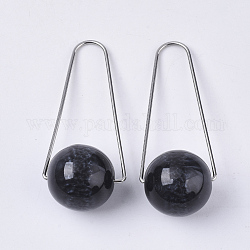 Imitation Gemstone Style Two Tone Acrylic Big Pendants, with 304 Stainless Steel Triangle Rings, Round, Stainless Steel Color, Black, 59x22mm, Triangle Ring: 1mm thick, Bead: 19.5mm