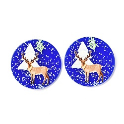 Ciondoli in resina stampata a tema natalizio 3d, accessori per orecchini fai da te, piatta e rotonda con pattern, Cervo, 37.5x2.5mm, Foro: 1.6 mm