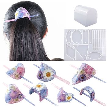 Oval & Rhombus & Rectangle & Triangle & Heart & Stick Hair Bun Cage Set Silicone Molds DIY-K042-02