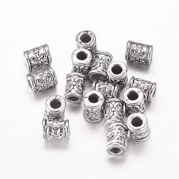 Perles en alliage de style tibétain, sans plomb & sans nickel & sans cadmium , colonne, argent antique, longueur d'environ 7 mm ,  largeur de 5.5 mm, épaisseur de 5mm, Trou: 2.5mm