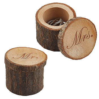 Gorgecraft Wooden Ring Boxes, Column with Word Mr.& Mrs., BurlyWood, 56~57x50mm, 2pcs/set