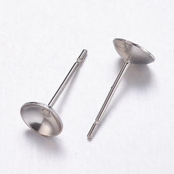 304 Stainless Steel Stud Earrings Findings, Stainless Steel Color, Tray: 5mm, 13x6mm, Pin: 0.7mm