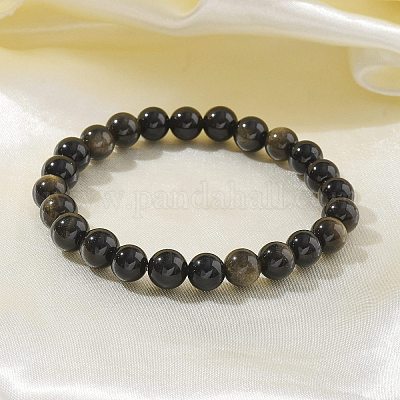 Natürliche golden glänzende Obsidian Perlen Stretch Armbänder&nbsp;BJEW-K212-B-020-1