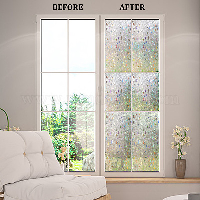 CRE8TIVE 24x118 Large Size Privacy Window Film Stained Glass Non-Adhesive  Glass Film Sun Blocking Anti UV Heat Control Window Stickers for Home