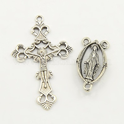 10Sets Alloy Crucifix Cross Pendants Virgin Links Rosary Cross and