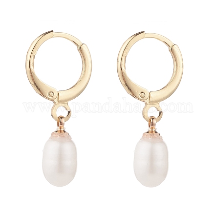 Natural Pearl Beads Drop Huggie Hoop Earrings for Women EJEW-JE04757-03-1