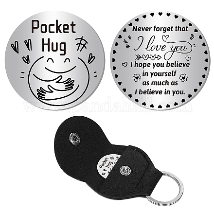 Creatcabin Pocket Hug Token Recuerdo de relación de larga distancia Acero inoxidable Regalo inspirador de doble cara con llavero de cuero PU para amigos Hija Hijo 1.2 pulgada-Nunca olvides que te amo AJEW-CN0001-43K-1