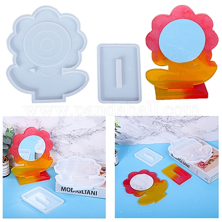 Stampi in silicone con cornice per specchio da scrivania a forma di fiore fai da te DIY-E043-01-1