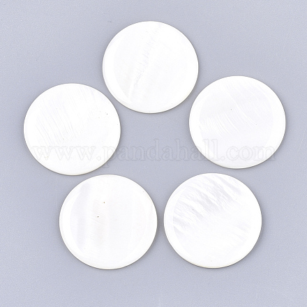 淡水シェルカボション  無色透明エポキシ樹脂  フラットラウンド  乳白色  30~30.5x3~4mm SHEL-T012-14A-1