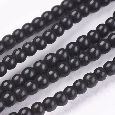 1 brin rondes noire teints perles turquoise synthétique brins X-TURQ-G106-4mm-02C-1