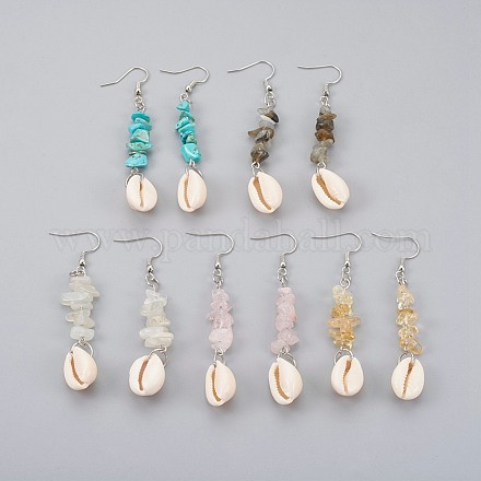 Chip Natural & Synthetic Mixed Stone Dangle Earrings EJEW-JE02913-1