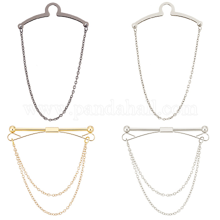 PandaHall Elite 4Pcs 4 Style Brass Hanging Chains Collar Pins Tie Clips AJEW-PH0011-16-1