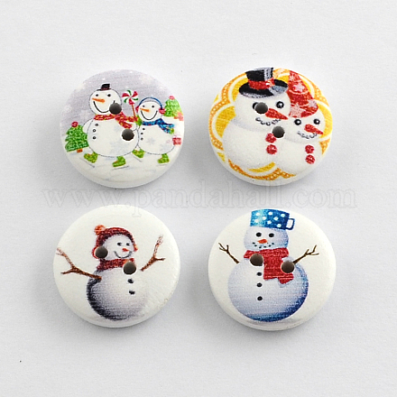 Muñeco de nieve de Navidad de 2 hoyo impreso botones de madera BUTT-R032-057-1