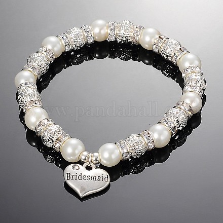 Herzglasperlen runde Perlen Stretch-Hochzeit Charme Armbänder X-BJEW-JB01926-01-1