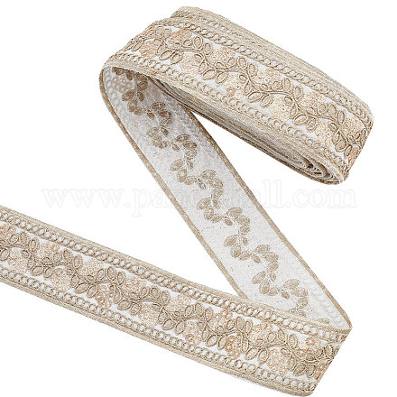 FINGERINSPIRE 5 Yards Vintage Jacquard Ribbon Trim 40mm White Gold Floral Leaves Pattern Embroidered Woven Trim Ethnic Style Polyester Ribbons Retro Fabric Trim for Sewing Crafting Clothing Decor FABR-FG0001-01-1