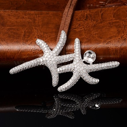 Vogue design étoile de mer/étoiles de mer en laiton micro pavé cubique zircone broche cabochon supports KK-D485-02P-1