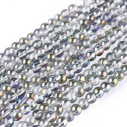 Full Rainbow Plated Round Electroplated Glass Beads Strands EGLA-I002-8mm-01-1