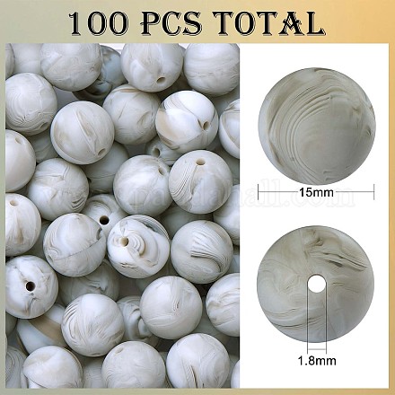100 pièces perles de silicone perles rondes en caoutchouc 15mm perles d'espacement en vrac pour fournitures de bricolage bijoux fabrication de porte-clés JX457A-1