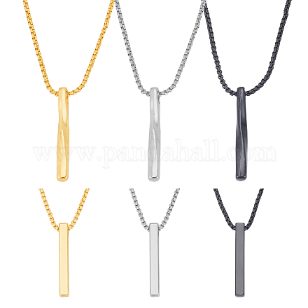 Anattasoul 6 Stück 6-teilige Halskette mit rechteckigem und gedrehtem Anhänger aus Edelstahl NJEW-AN0001-84-1