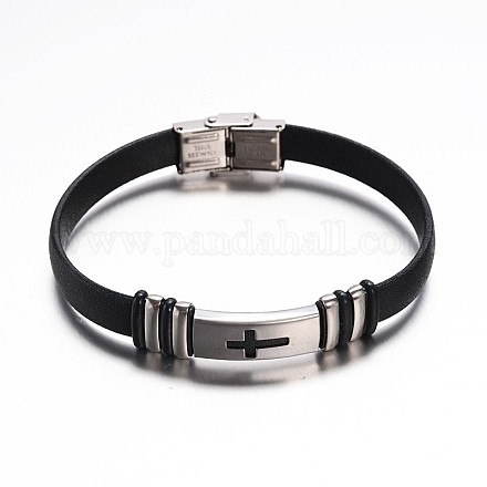 Jewelry Black Color PU Leather Cord Bracelets BJEW-G467-06-1
