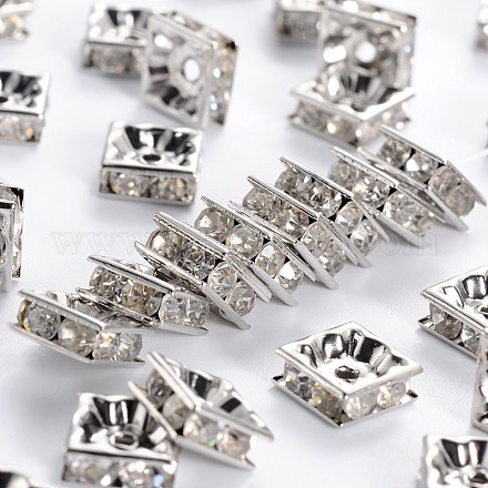 Abalorios de latón Diamante de imitación espaciador RB-A013-8x8-01P-NF-1