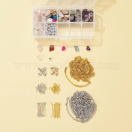 Fili di perline di pietre miste naturali fai da te e perline acriliche rotonde per placcatura DIY-FS0001-16-1
