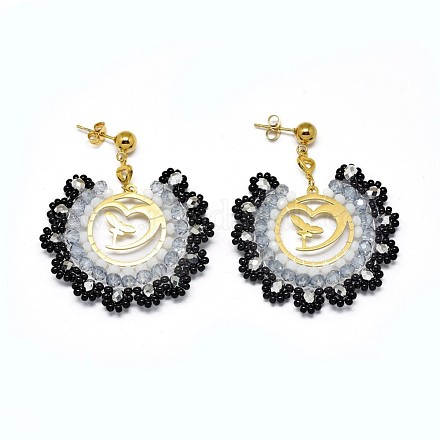 Boucles d'oreilles en perles de verre tissées à la main EJEW-F235-C01-1