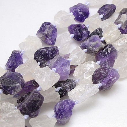 Natural Mixed Raw Rough Gemstone Amethyst and Crystal Beads Strands G-L159-16-1