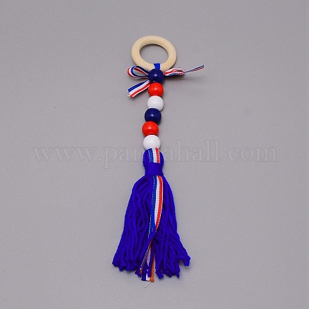 Tema del giorno dell'indipendenza anello in legno e decorazioni ciondolo nappe di filato di lana HJEW-TAC0013-05A-1