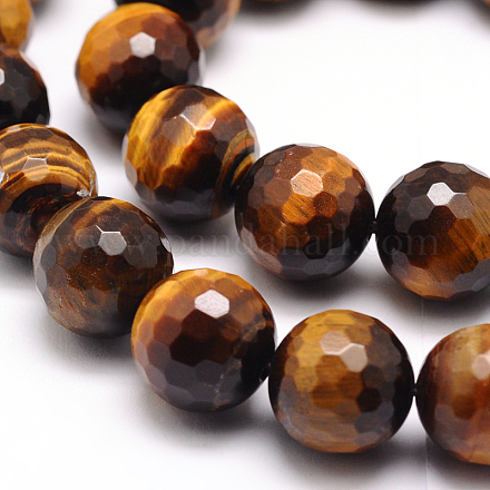 Faceted Grade A Natural Tiger Eye Round Bead Strands G-F260-01-6mm-1