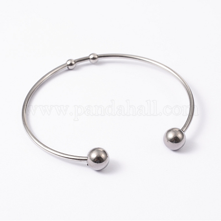 Bracelets de manchette bracelets jonc avec boule en 304 acier inoxydable mode BJEW-H473-01P-1