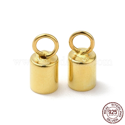925スターリングシルバーコードエンドパーツ  エンドキャップ  コラム  ゴールドカラー  8x4mm  穴：1.8mm  内径：3.5mm STER-P055-02C-G-1