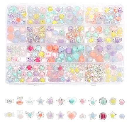 CHGCRAFT 193Pcs 24Styles Macaron Color Transparent Acrylic Beads Bead in Bead Including Candy Bunny Round Love Heart Bead for Bracelets Jewelry Making Charm Crafts TACR-CA0001-23-1
