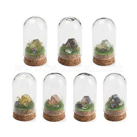 Natural Gemstone Nuggets Display Decoration with Glass Dome Cloche Cover DJEW-B009-04-1