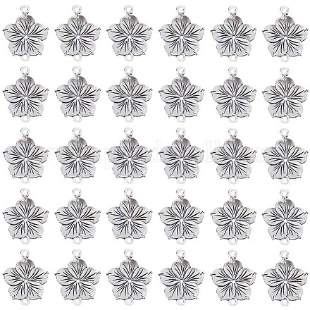 Sunnyclue チベットスタイル亜鉛合金コネクタチャーム 60 個  花のリンク  アンティークシルバー  21x26x2mm  穴：1.8mm FIND-SC0006-52-1