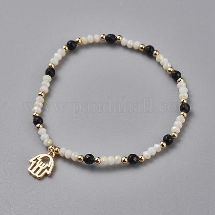 Bracelets extensibles avec perles en verre électrolytique BJEW-JB04309-02-1