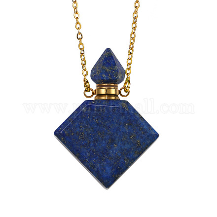 Collier pendentif bouteille de parfum losange lapis lazuli naturel BOTT-PW0001-066G-G-1