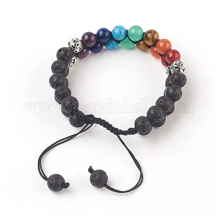Bracelets de perles tressées chakra pierre de lave naturelle BJEW-O164-A09-1